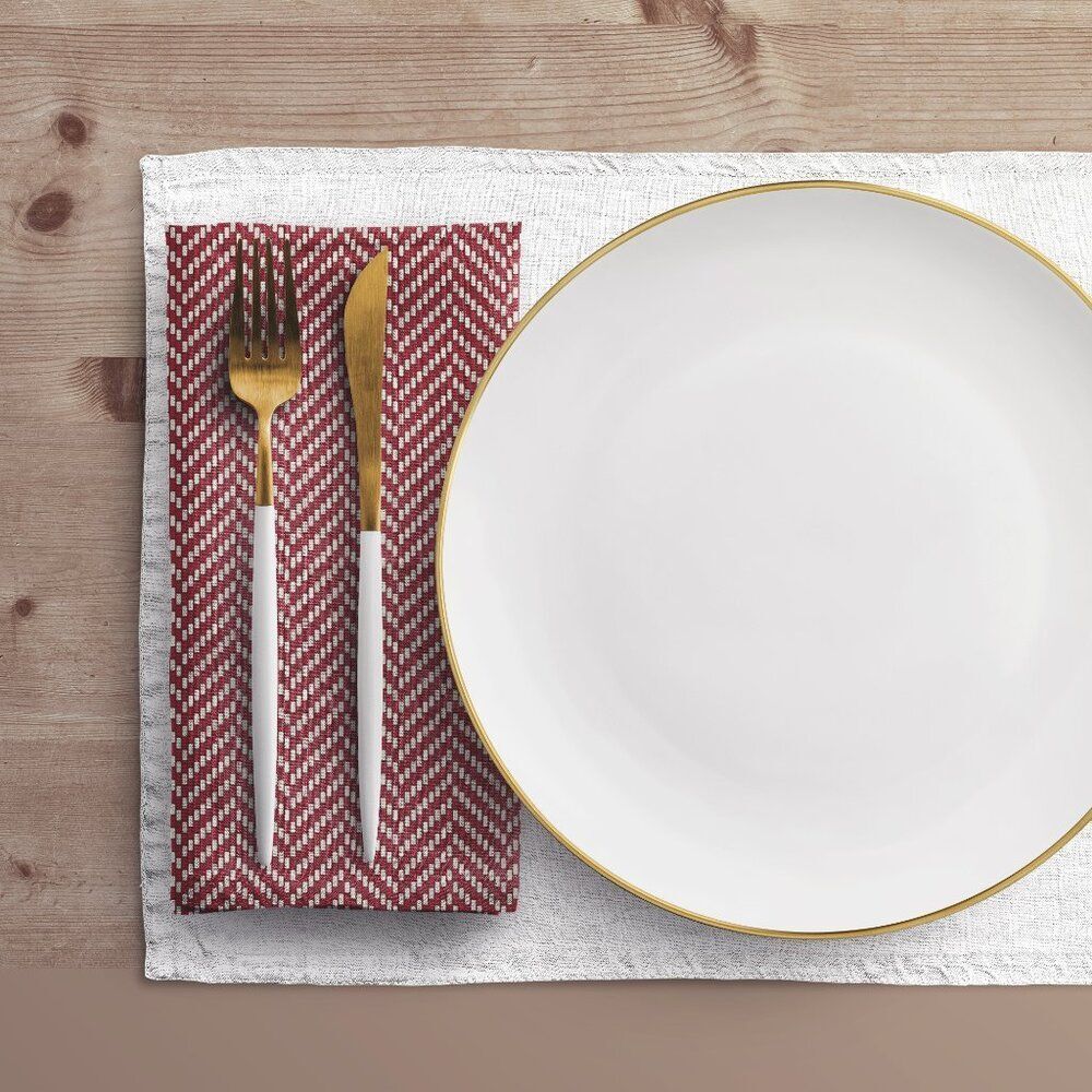 NWT Porter Anna- Crimson & Cream  Cotton Napkin 4-set, Herringbone